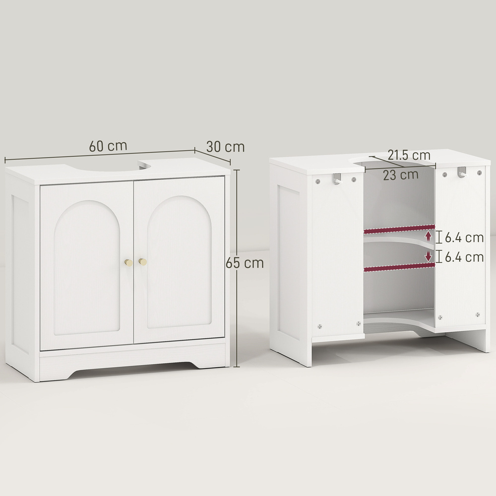 HOMCOM Under Sink Bathroom Cabinet with 2 Arch Doors - White