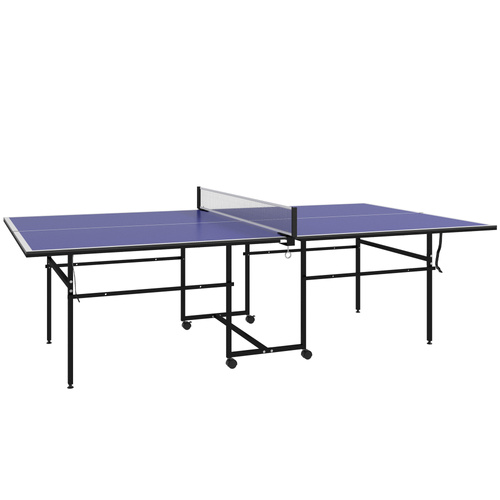 SPORTNOW 9FT Folding Table Tennis Table with Four Wheels, for Indoor Use, Blue