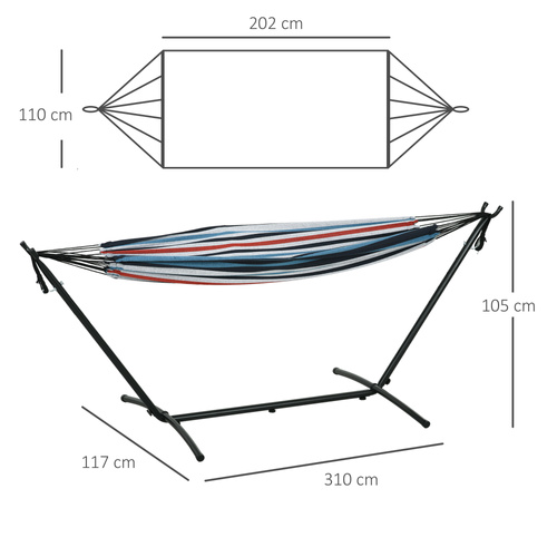 Outsunny 298 x 117cm Hammock with Stand Camping Hammock with Portable Carrying Bag, Adjustable Height, 120kg Load Capacity, Blue and White Stripe