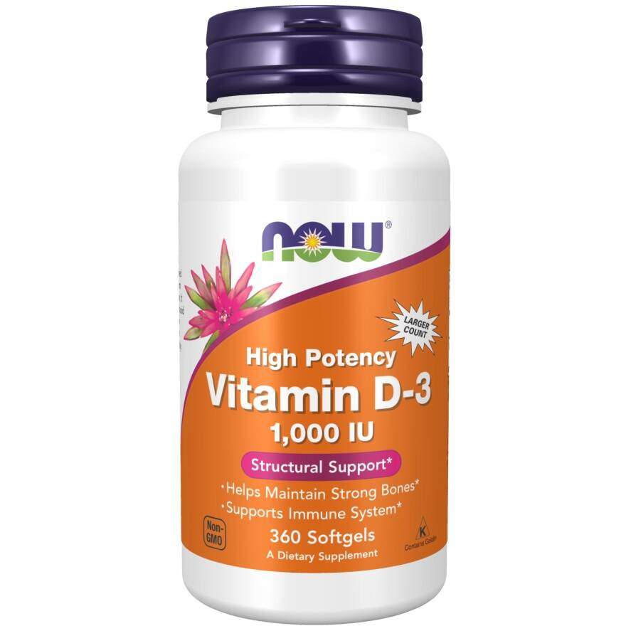 Now Foods Vitamin D-3 1000 IU Wsparcie Odporności Mózgu i Mięśni 360 Kapsułek