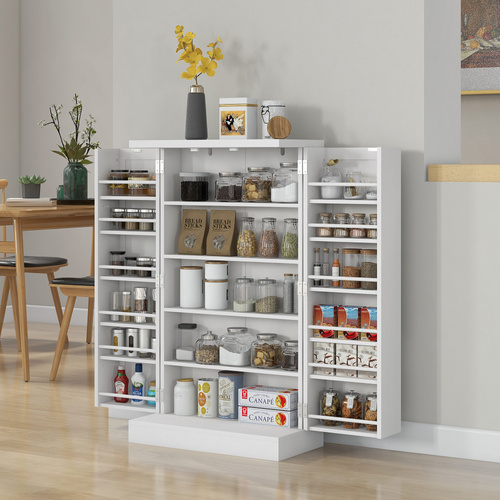 HOMCOM Kitchen Cupboard 6-tier Door Racks Freestanding Multi-Storage with Adjustable Shelves, White