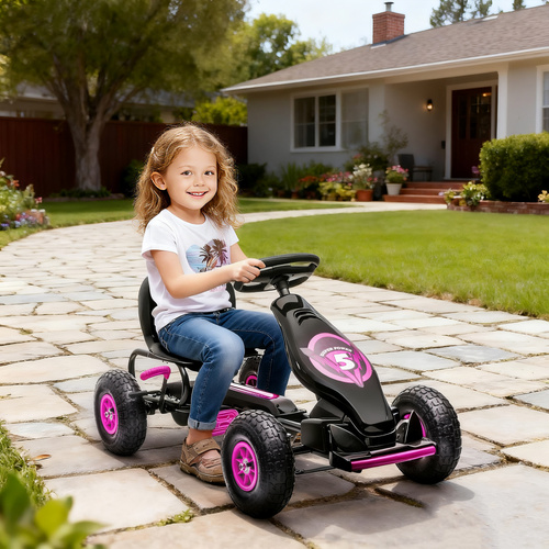 HOMCOM Kids Pedal Go Kart, with Adjustable Seat, Inflatable Tyres - Pink