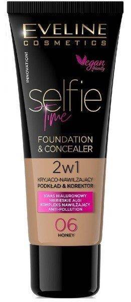 Eveline Selfie Time Foundation and Concealer Kryjący Nawilżający 2w1 Podkład Korektor 06 Honey 30ml