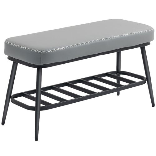 HOMCOM PU Leather Shoe Storage Bench - Grey