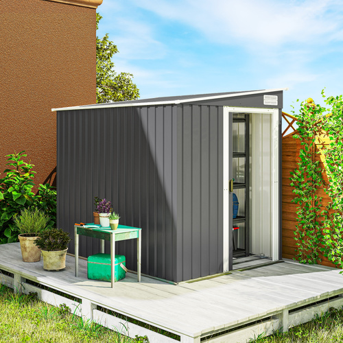 Outsunny 7 x 5ft Galvanised Metal Shed, with Sliding Door - Dark Grey
