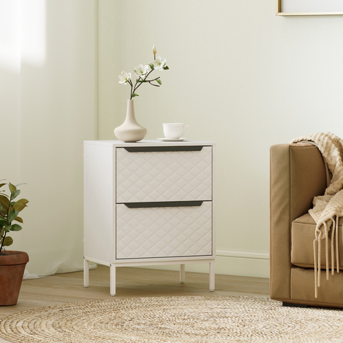 HOMCOM Chest of Drawers, Dresser with 2 Fabric Drawers and Aluminium Handles - White