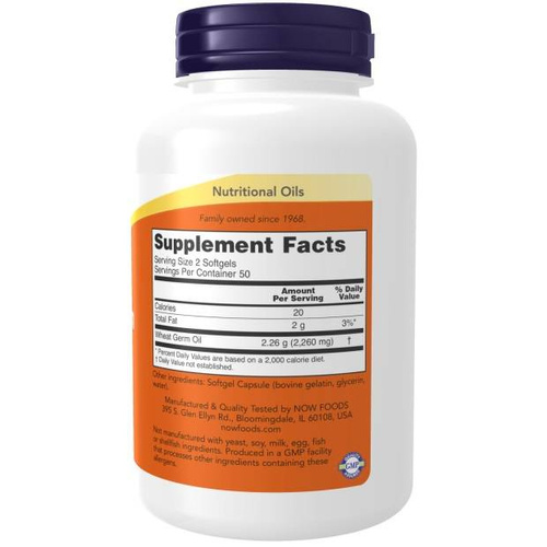 Now Foods Wheat Germ Oil 1130mg Wspiera Układ Nerwowy Łagodzi Stres 100 Kapsułek