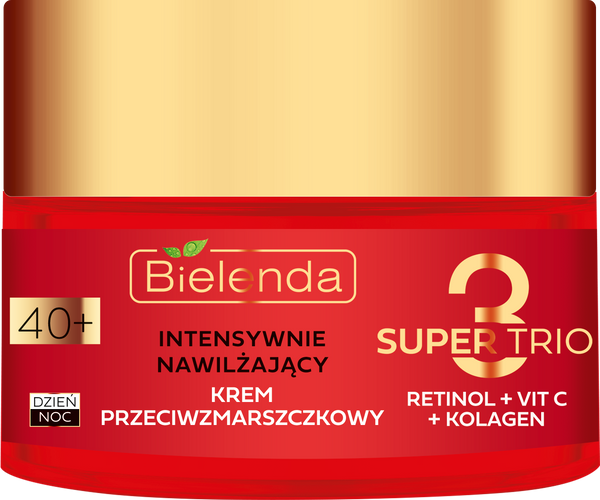 Bielenda Super Trio 3 Retinol Vit. C Kolagen Nawilżający Krem Przeciwzmarszczkowy 40+ na Dzień i Noc 50ml