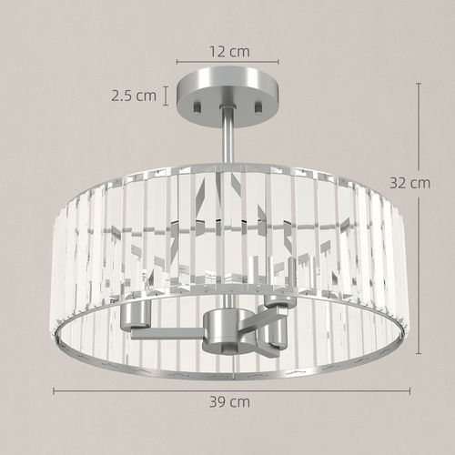 HOMCOM Crystal Ceiling Light Fixture, Semi Flush Mount Modern Crystal Chandelier Ceiling Light for Living Room, Bedroom, Hallway, Dining Room, E14 Base 3-Lights, Bulbs Not Included, Silver Tone