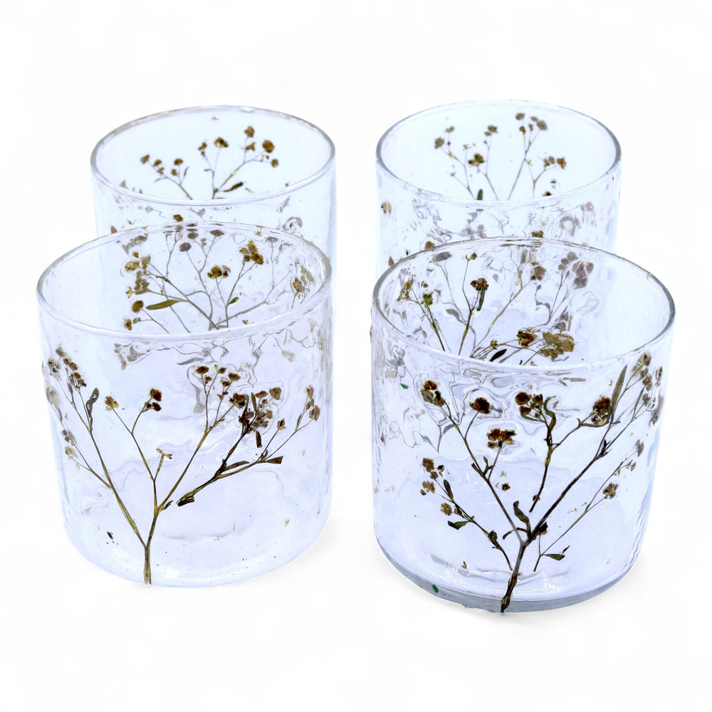 Natural Floral Glass - Straight Candle Holder - Margarita - (8x8cm)