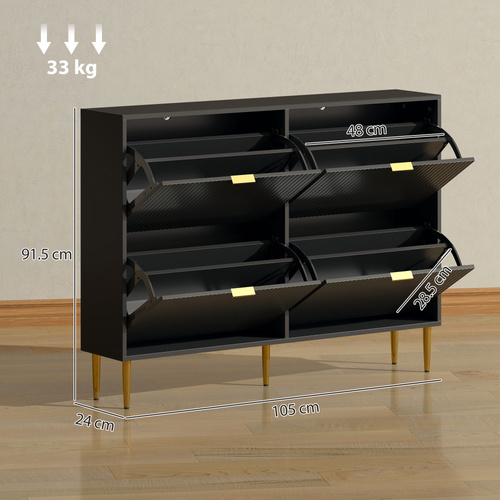 HOMCOM Elegant Four-Drawer Shoe Cabinet - Black