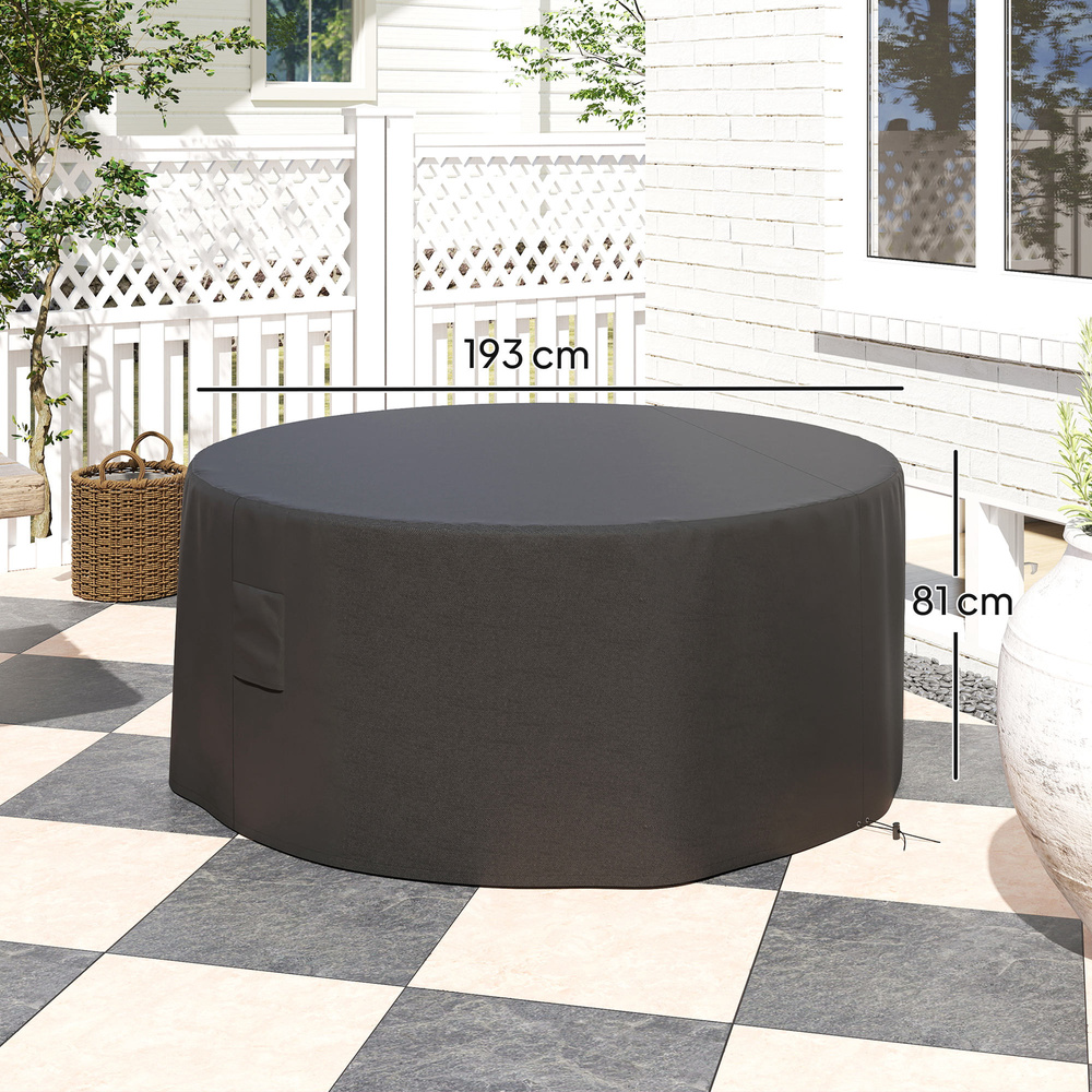 Outsunny Garden Patio Large Furniture Set Round Cover 600D Oxford Waterproof, Ф193 x 80H cm, Black