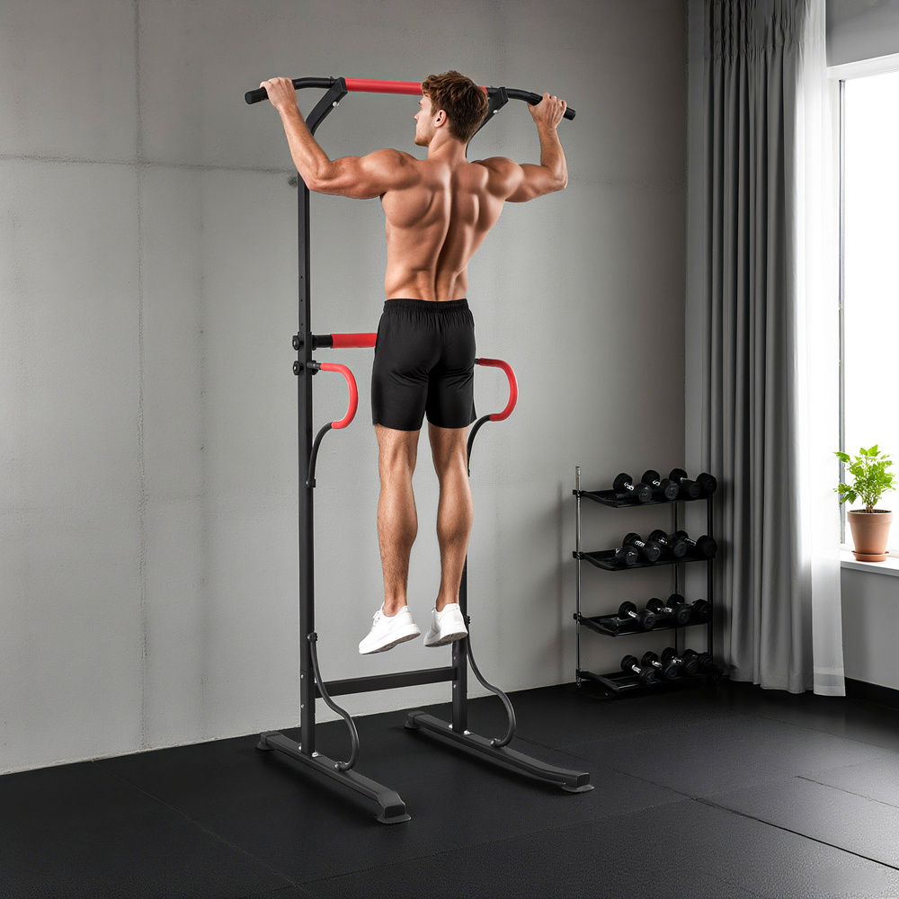 HOMCOM Steel Multi-Use Exercise Power Tower Pull Up Station Adjustable Height W/ Grips