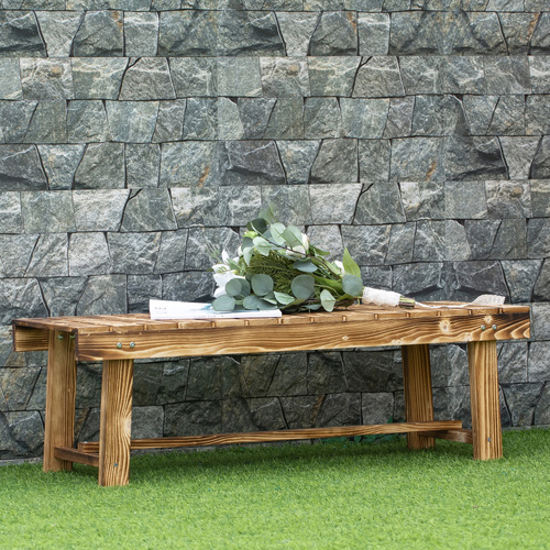 Outsunny Wooden Garden Benches, 2 Seater Outdoor Benches, Fir Wood Backless Patio Loveseat with Slatted Seat for Park, 110 x 38 x 35 cm, 3 Pieces, Carbonised