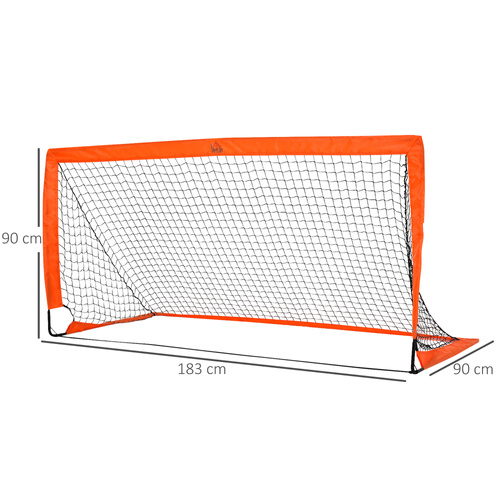HOMCOM Set of 2 Football Goal Net 6 x 3 ft Foldable Outdoor Sport Training Teens Adults Football with Carrying Bag Orange
