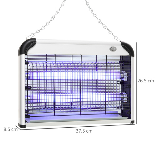 Outsunny Electric Fly Zapper, 20W Electric Fly Killer, Wall Hanging Bug Zapper Indoor & Outdoor Attracting Insect Mosquito Killer, Silver Tone