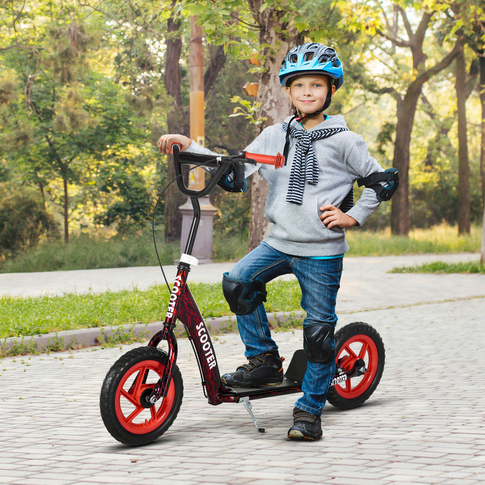 AIYAPLAY Kids Scooter with Adjustable Handlebar, Children's Kick Scooter with Non-slip Footplate, Rear Brake, Kickstand, Red