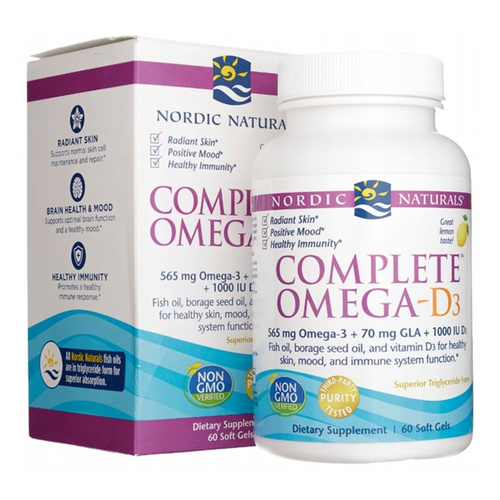 Nordic Naturals Complete Omega-D3 565mg Wspiera Układ Odpornościowy Serce i Pracę Mózgu Smak Cytrynowy 60 Kapsułek