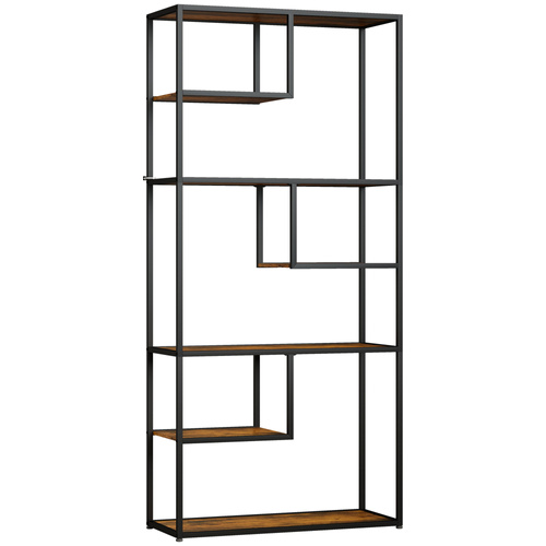HOMCOM Industrial Bookcase Shelf, 6 Tier Metal Shelving, Storage Shelves for Living Room, Home Office, Bedroom, Rustic Brown