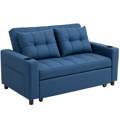 HOMCOM Two-Seater Pull-Out Sofa Bed - Dark Blue