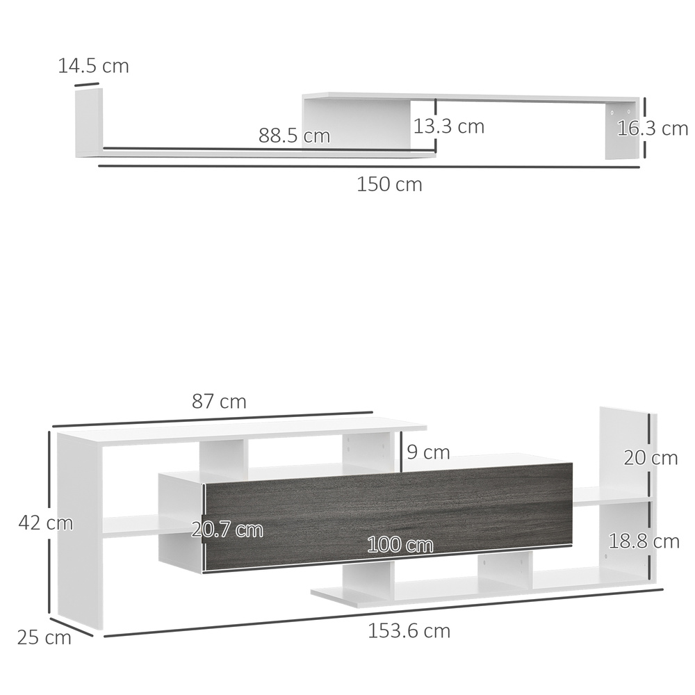 HOMCOM TV Cabinet with Wall Shelf for Wall-Mounted 65" TVs or Standing 40" TVs - White and Grey