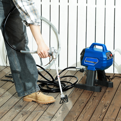 HOMCOM Airless Paint Sprayer, Thinning-Free Electric Paint Spray Gun for Walls, Fences & DIY Projects, 200 Bar High Pressure, 1.5L/min Flow Rate, 7.5m Hose, Indoor & Outdoor Use, Dark Blue
