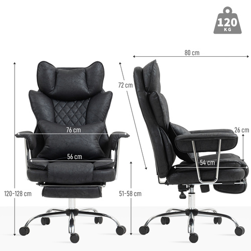 HOMCOM Leathaire Reclining Office Chair with Lumbar Support Pillow - Black