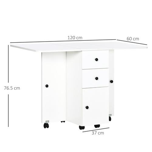 HOMCOM Multi-Storage Six-Person Drop Leaf Dining Table -  White