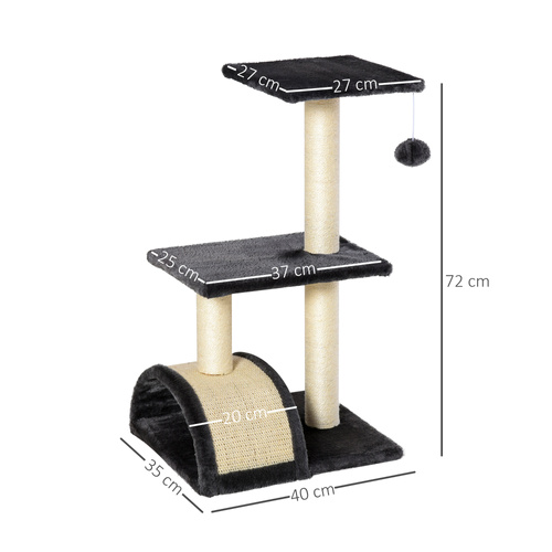 PawHut 72cm Cat Tree with Scratching Post, Pad for Indoor Cats - Black