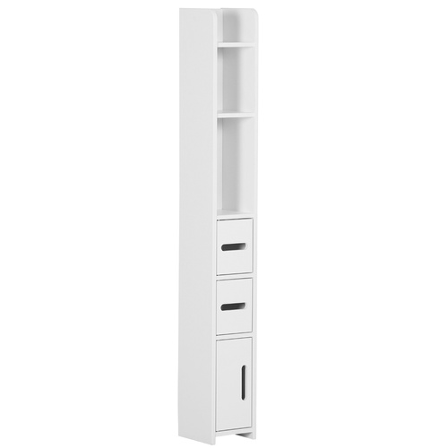 kleankin Modern Bathroom Storage Cabinet, Freestanding Tall Bathroom Cabinet with Open Shelves and 3 Cupboards with Door, for Bedroom Hallway, White