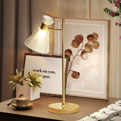 HOMCOM Modern Table Lamp, Bedside Lamp with Adjustable Flower-Shaped Head and E27 Socket for Living Room Bedroom Study, Bulb Not Included, Gold Tone