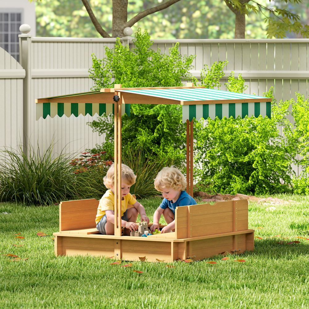 Outsunny Kids Square Wooden Sandpit, Children Sandbox Outdoor Playset