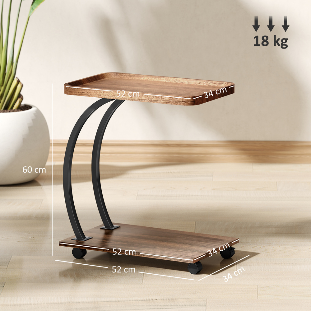HOMCOM 2-Tier Mobile C-Shaped Side Table - Brown