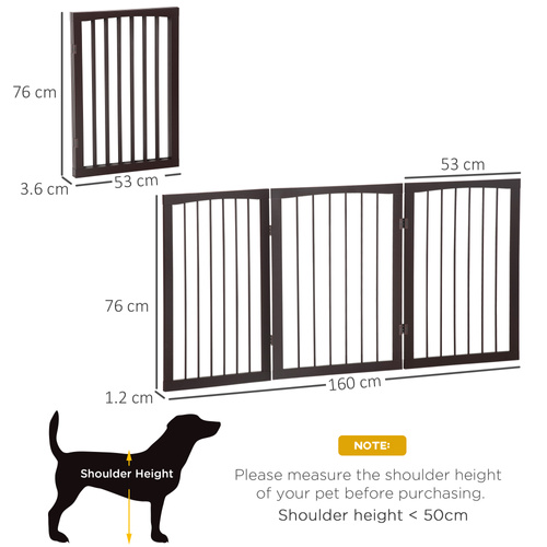 PawHut 3 Panel Stair Gate Foldable Dog Door Gate Indoor Free Standing Safety Gate Pet Barrier 76cm Height