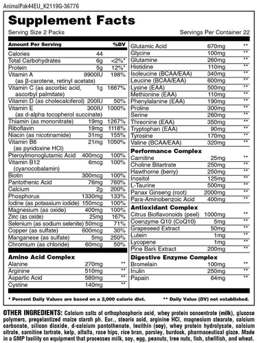 Animal Pak Packs Pakiet Treningowy 44 Sztuki