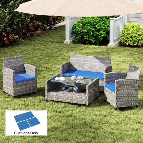 Outsunny Outdoor Seat Cushion Pads for Rattan Furniture, 3 PCs Garden Furniture Cushions,  Sky Blue