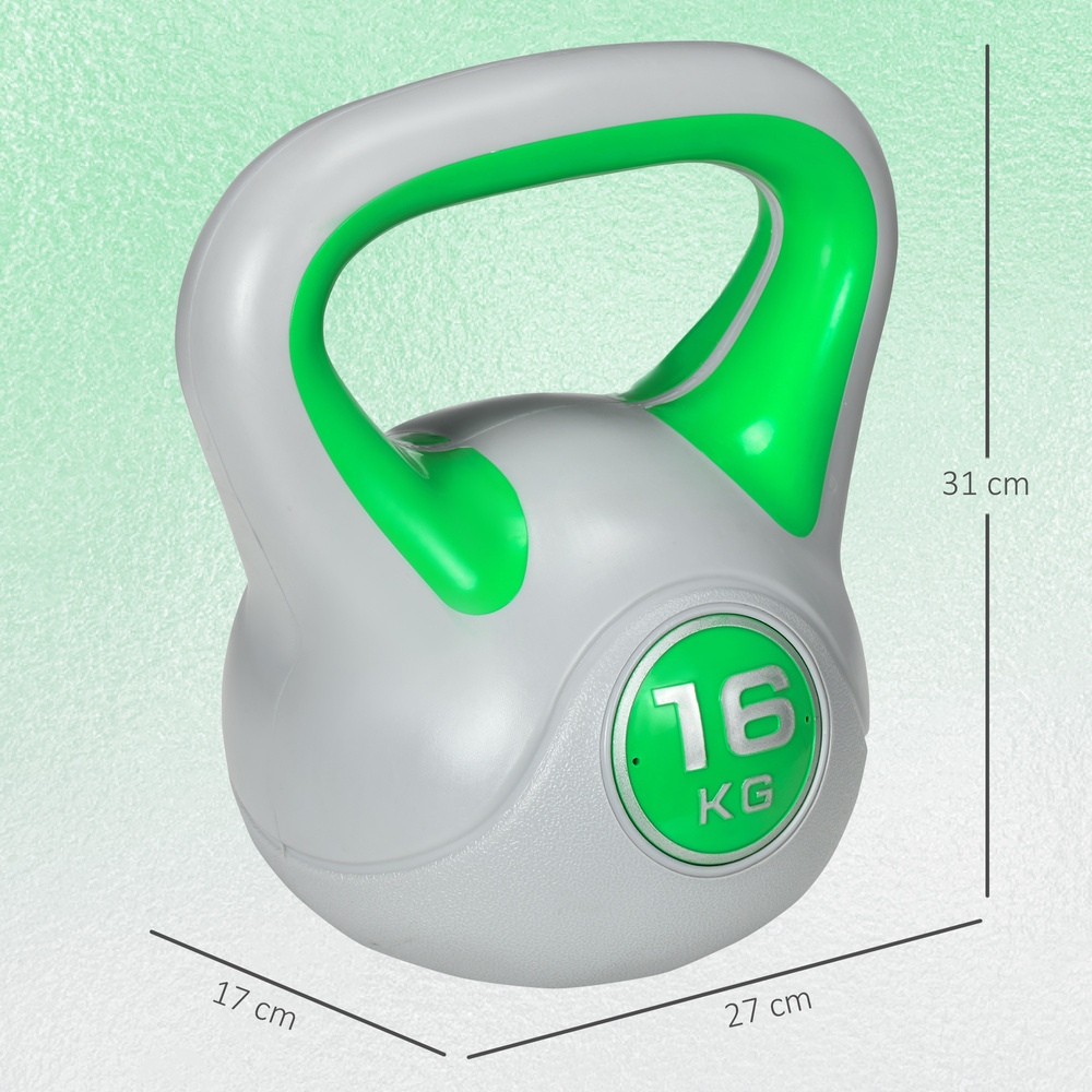 SPORTNOW Kettlebell, 16kg Kettle Bells with Handle for Home Gym Weight Lifting and Strength Training, Green and Grey