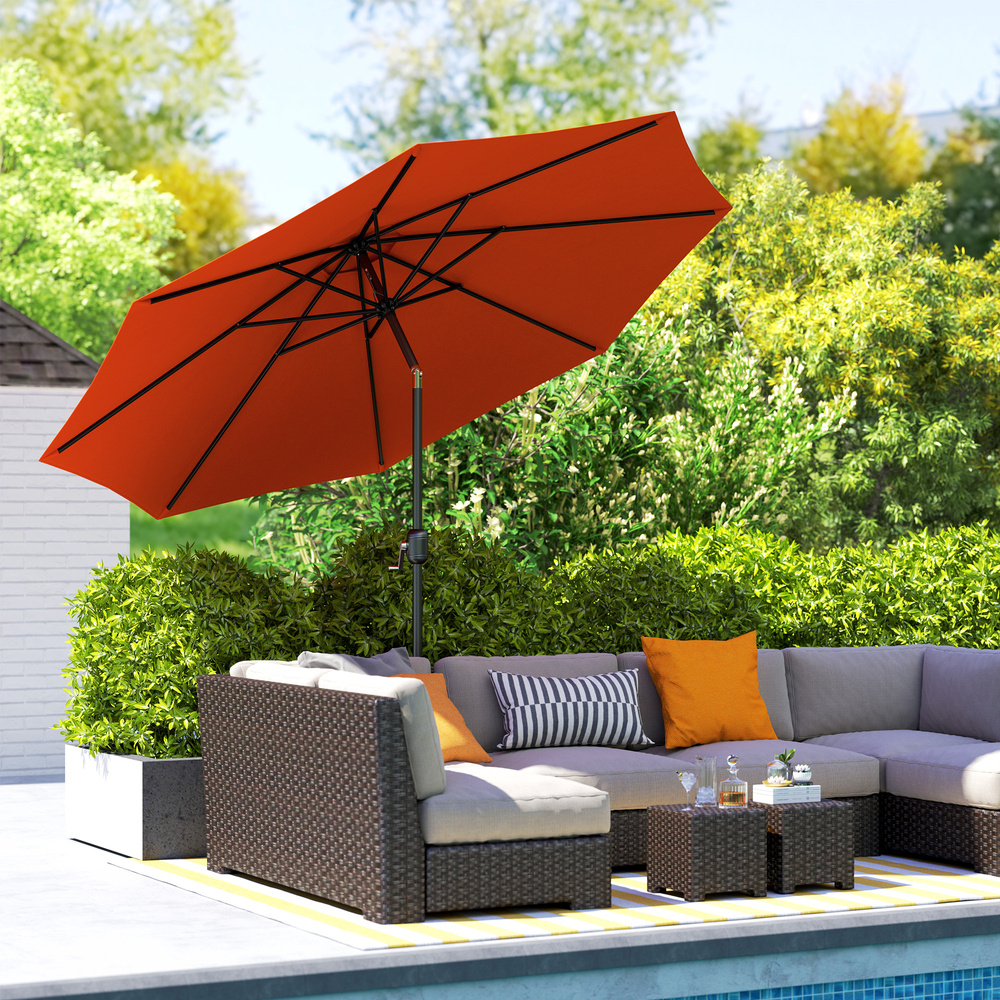 Outsunny 3 m Garden Parasol Umbrellas, Outdoor Sun Shade with 8 Ribs, Tilt and Crank Handle for Balcony, Bench, Garden, Orange