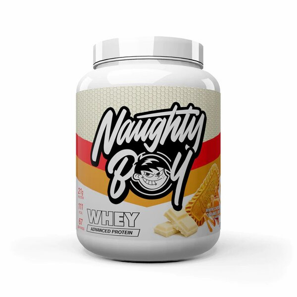 Naughty Boy Advanced Whey Protein Supplement in White Chocolate Caramel Biscuit Flavour For Muscle Growth 2010g