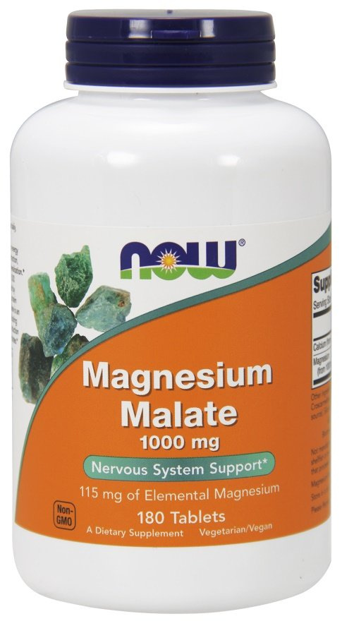 Now Foods Magnesium Malate 1000 mg Wsparcie dla Mięśni Układu Nerwowego i Kości 180 Tabletek