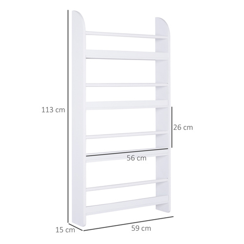 HOMCOM Bookcase, 4 Tier Wall Mounted Bookshelf, 15cm Depth Storage Shelving Rack for Bedroom Nursery Office Home, Accessories Supplies, White