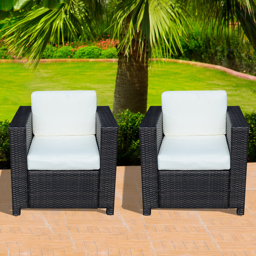 Outsunny 2 Rattan Garden single Seater Chair All Weather Wicker Weave Single Sofa chair armchair Patio Black