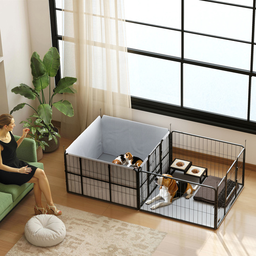 PawHut Seven-Panel Dog Whelping Box, Dog Playpen with Washable Whelping Pads, Wind-Resistant Fabric, for Small and Medium Dogs