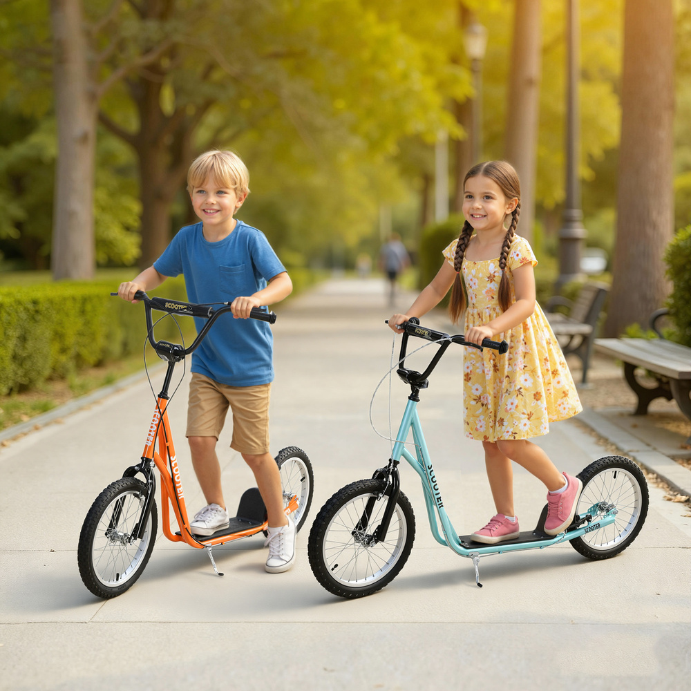 HOMCOM Kick Scooters for Kids with Adjustable Height, Anti-Slip Deck, Dual Brakes, Rubber Tyres, for Boys and Girls Aged 5+ Years Old - Blue