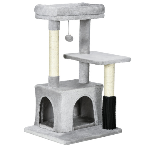 PawHut Cat Tree for Indoor Cats Climbing Tower Kitten Scratch Post Activity Center Kitten, Grey