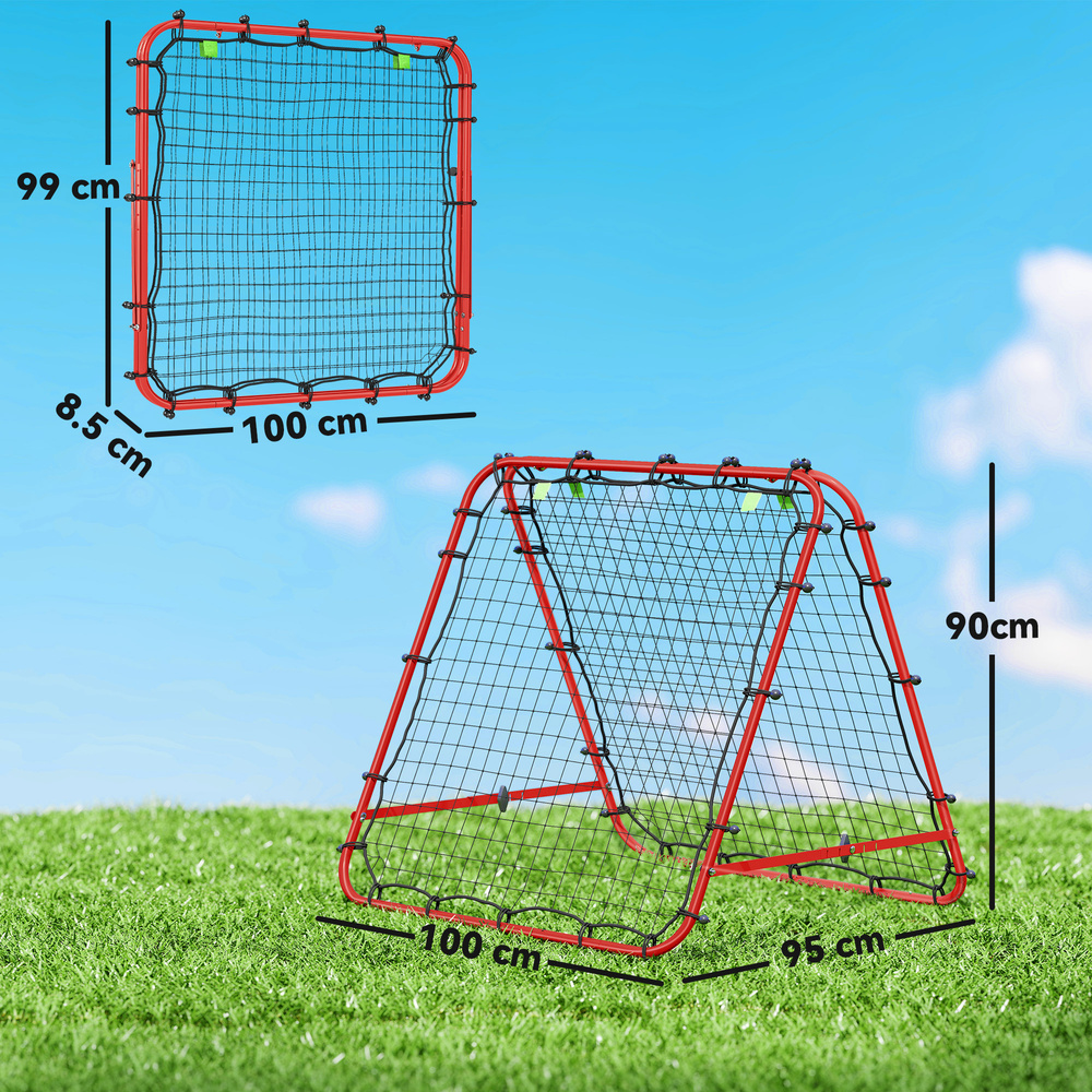 HOMCOM Double Sided Football Rebounder Net, Football Rebound Goal with Five Adjustable Angles, Red