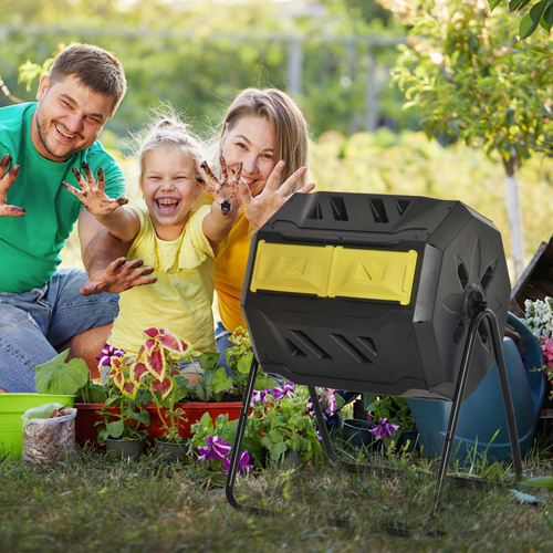 Outsunny 160L 360° Rotating Dual Chamber Composter - Yellow