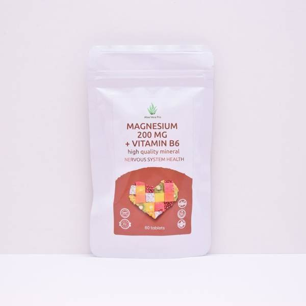 Aloe Vera Pro Magnesium 200mg (from Citrate) + Vitamin B6 for Nervous System Health 5mg 60 Tablets