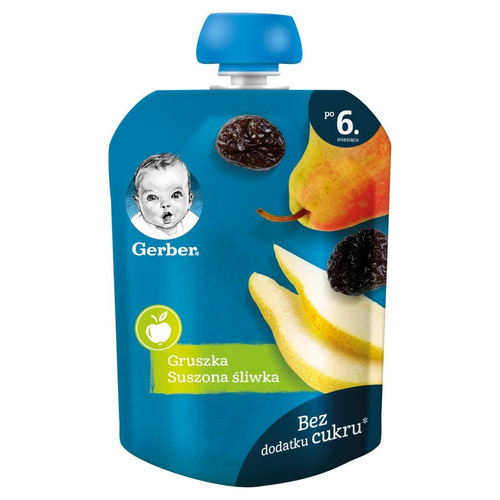 Gerber Deserek Gruszka Suszona Śliwka dla Niemowląt po 6 Miesiącu bez Dodatku Cukru 90g