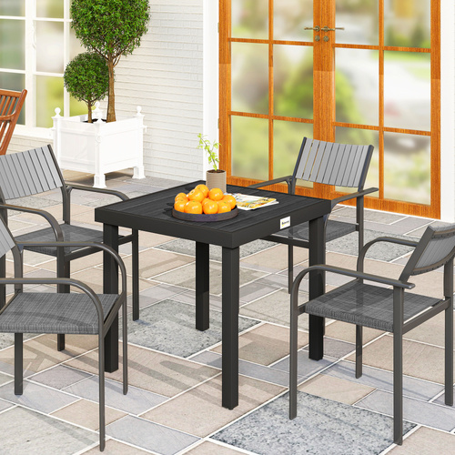 Outsunny 78 cm Garden Dining Table for 4 People, Square Outdoor Coffee End Side Table with Aluminium Legs, Black